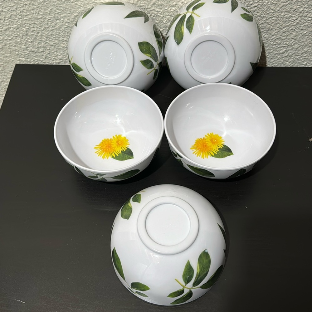 Kate Spade - 5 hard plastic decorative bowls. Deep enough for soup or cereal
